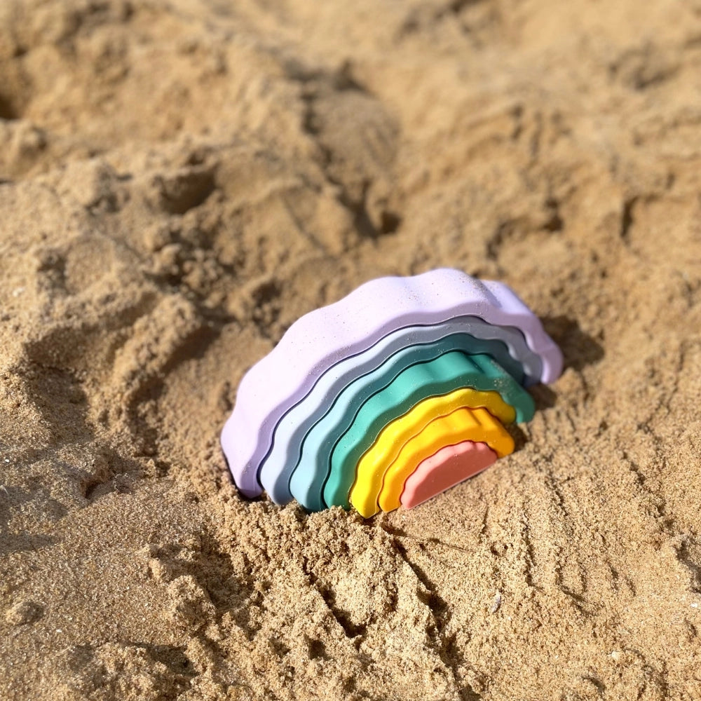 Stackable purple rainbow wooden toy for creative learning and sensory development