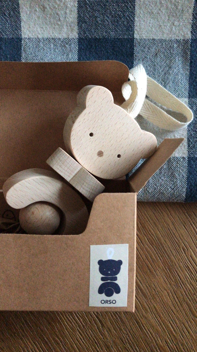 Wooden Montessori baby rattle toy