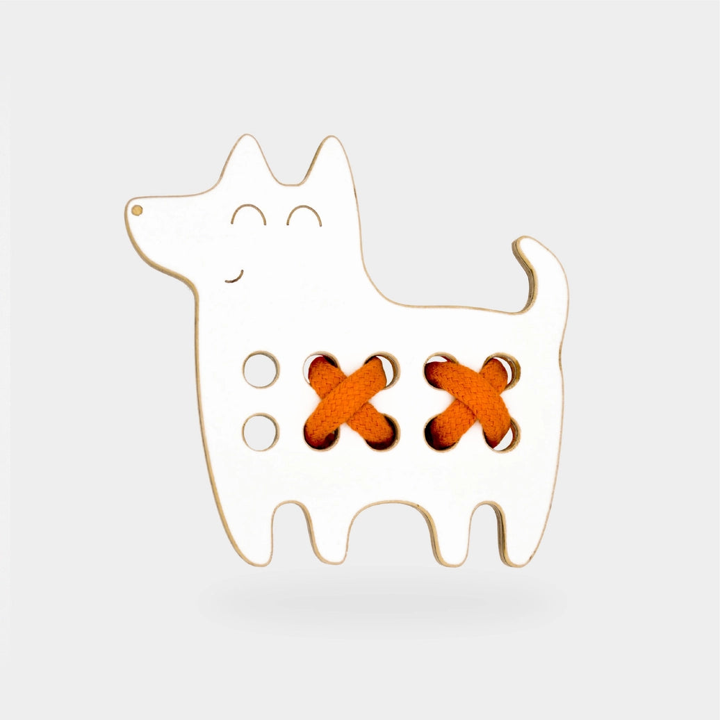 Wooden dog threading toy for kids