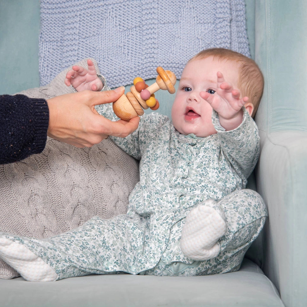 Baby bead rattle with easy grip design for sensory play coordination and early development