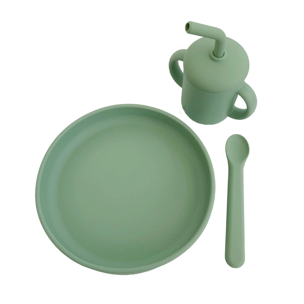 Complete silicone kids feeding set for babies learning independent eating and mealtime skills