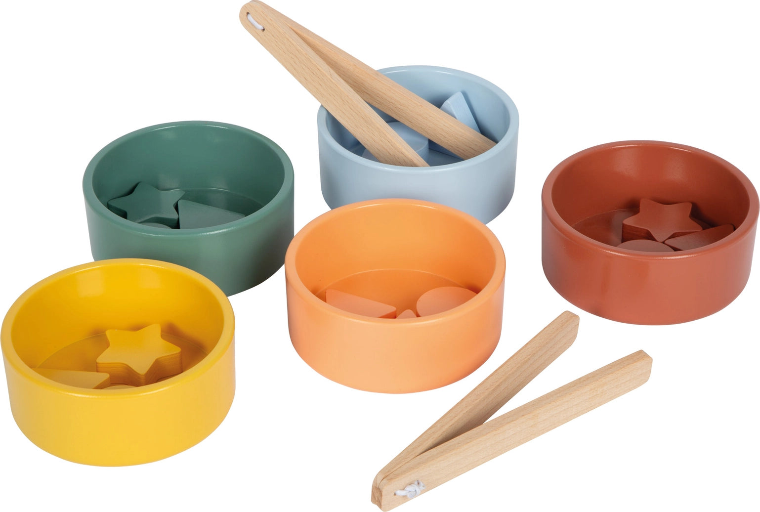 Educational sorting game with tongs for children learning color recognition and early counting skills