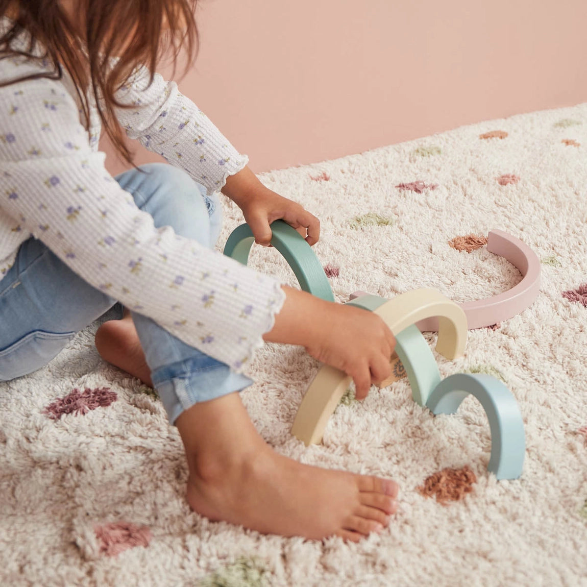 FSC® Wooden Rainbow Toy in Soft Pastel Colors for Children 12+ Months