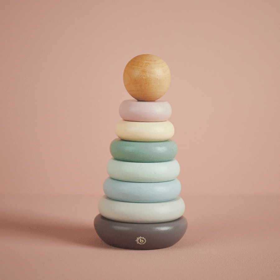 Montessori-inspired pastel wooden stacking tower for fine motor skills development