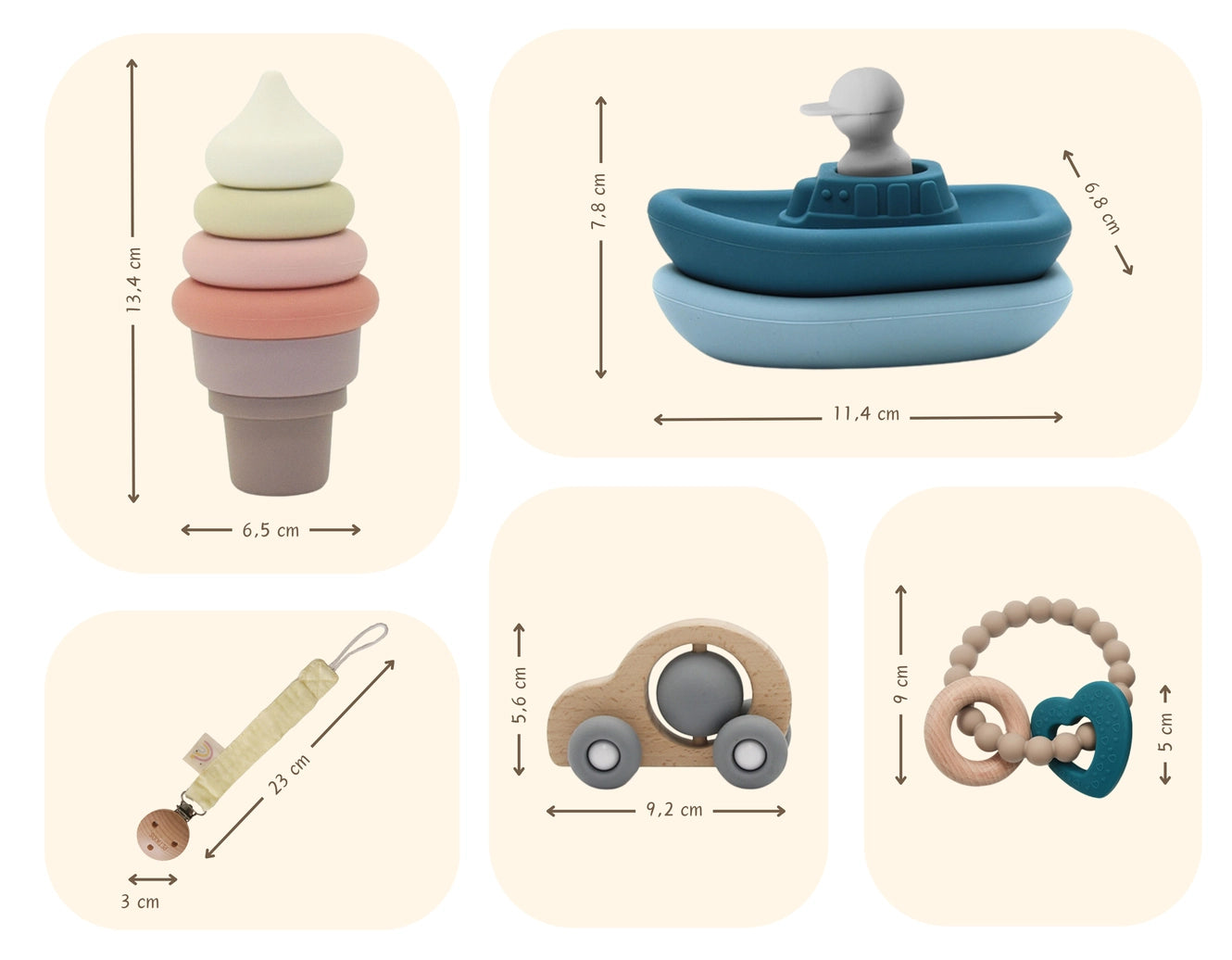 Montessori baby gift set with teether pacifier clip stacking toys and motor skill activities