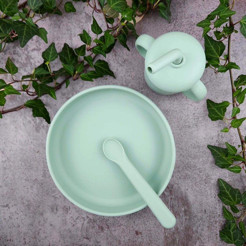 Montessori inspired feeding set with plate bowl cup and spoon for toddlers and babies