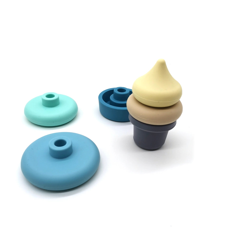 Montessori inspired silicone ice cream stacker for toddlers learning coordination and problem solving