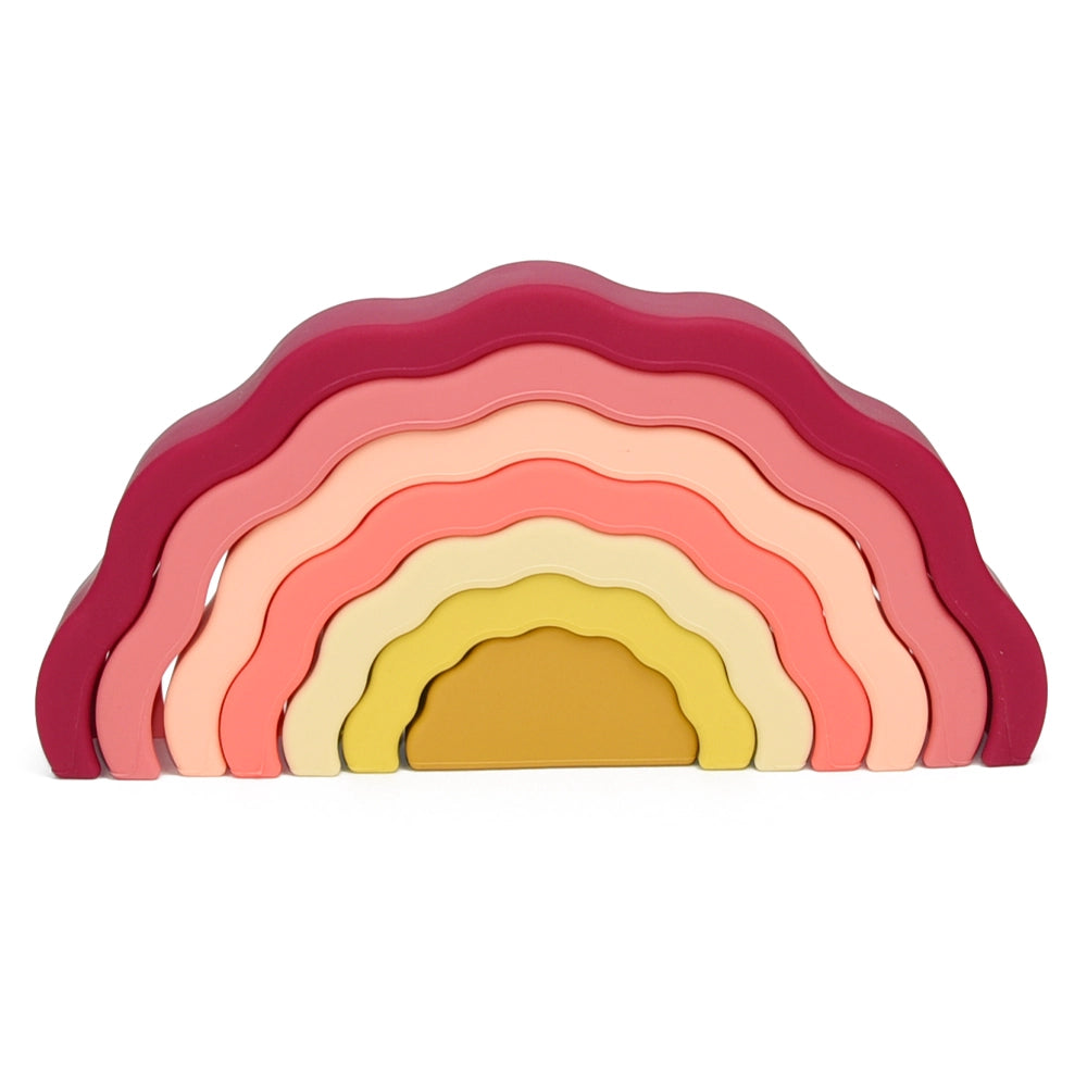 Montessori inspired silicone rainbow stacker for children developing fine motor skills and coordination