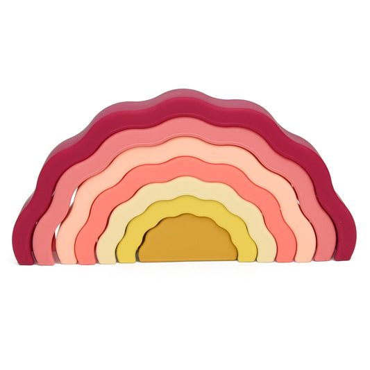 Montessori inspired silicone rainbow stacker for children developing fine motor skills and coordination