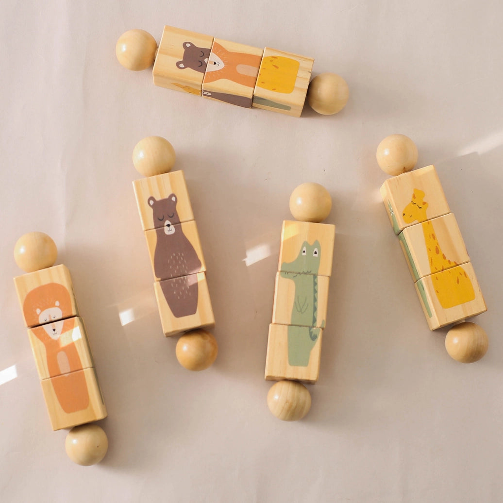 Montessori inspired wooden animal matching blocks for sorting matching and educational play