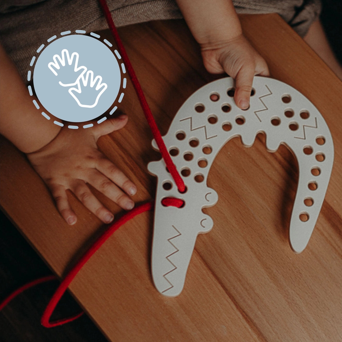 Montessori threading toy crocodile design