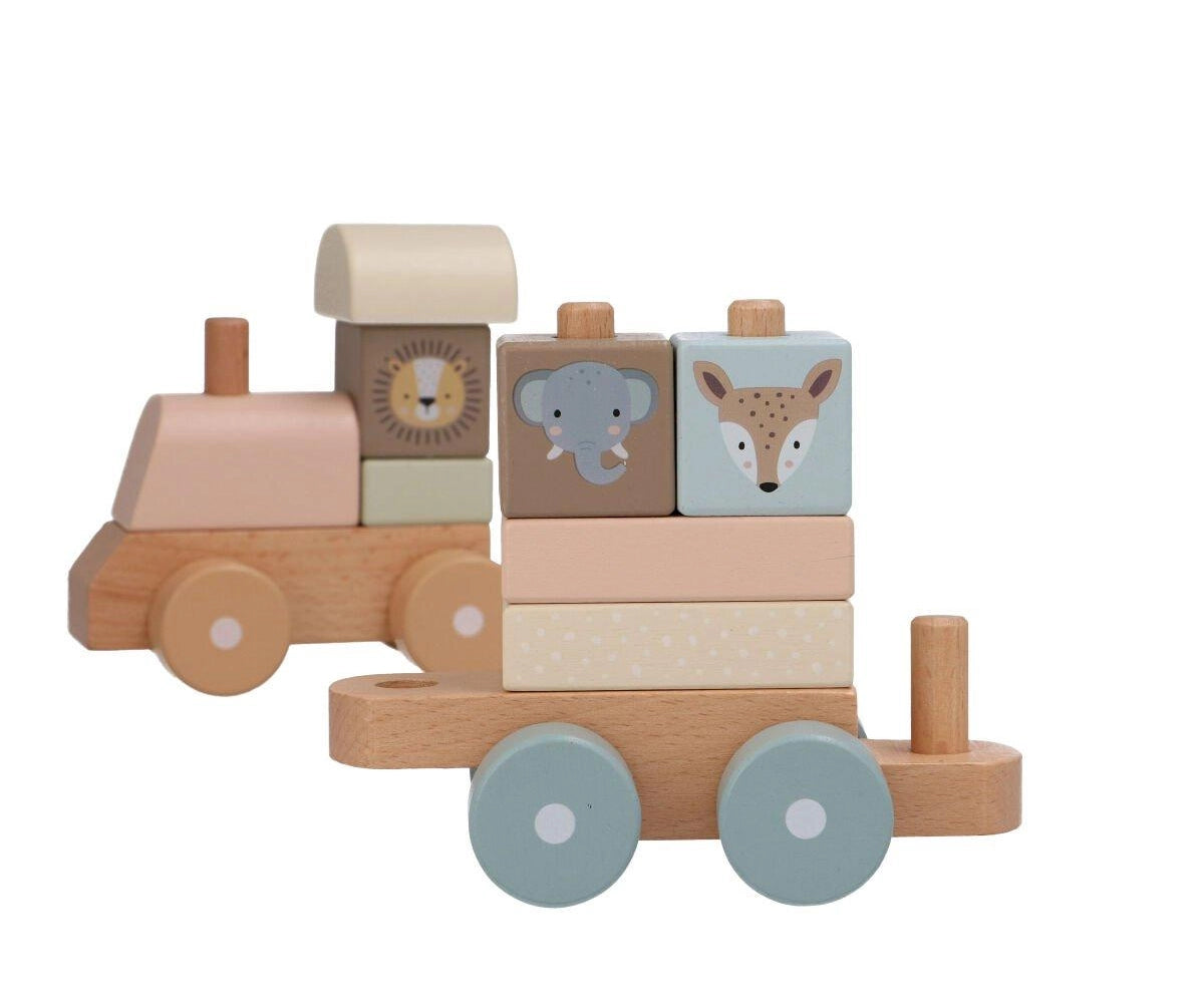 Montessori wooden train toy with animals
