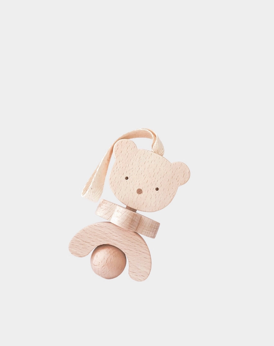 Natural wooden bear rattle for babies
