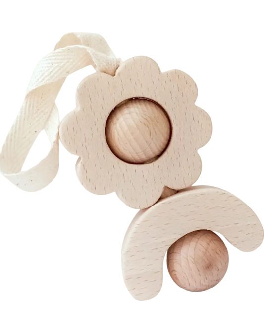 Natural wooden flower rattle for babies