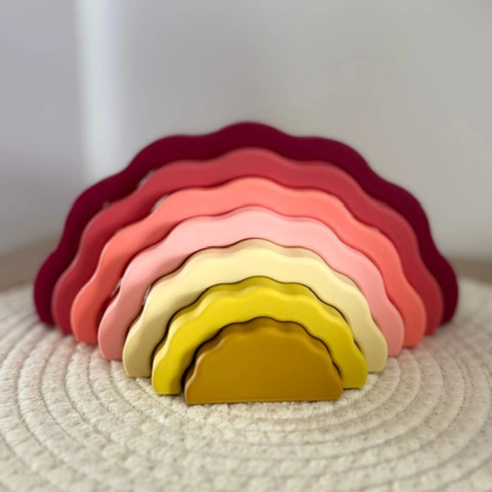 Natural silicone rainbow stacking toy for toddlers building balance problem solving and creativity