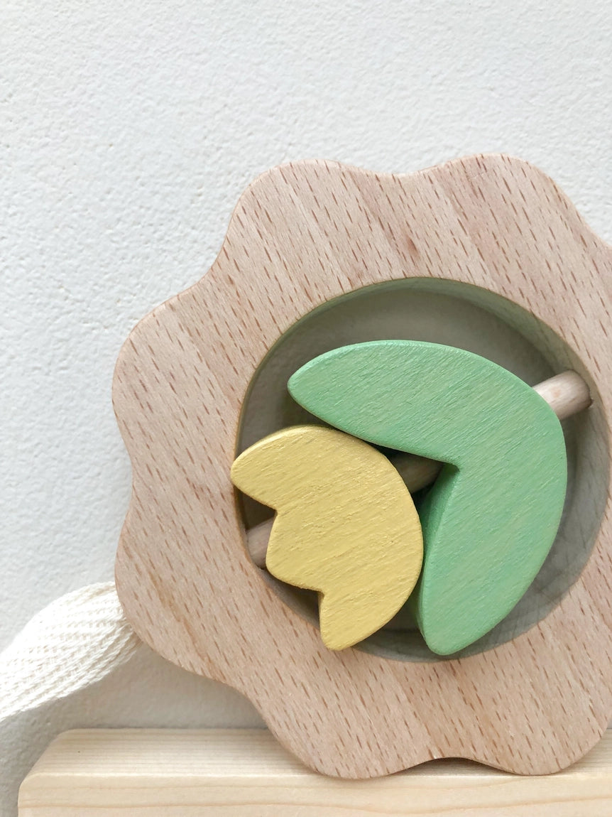 Natural wooden tulip rattle for babies