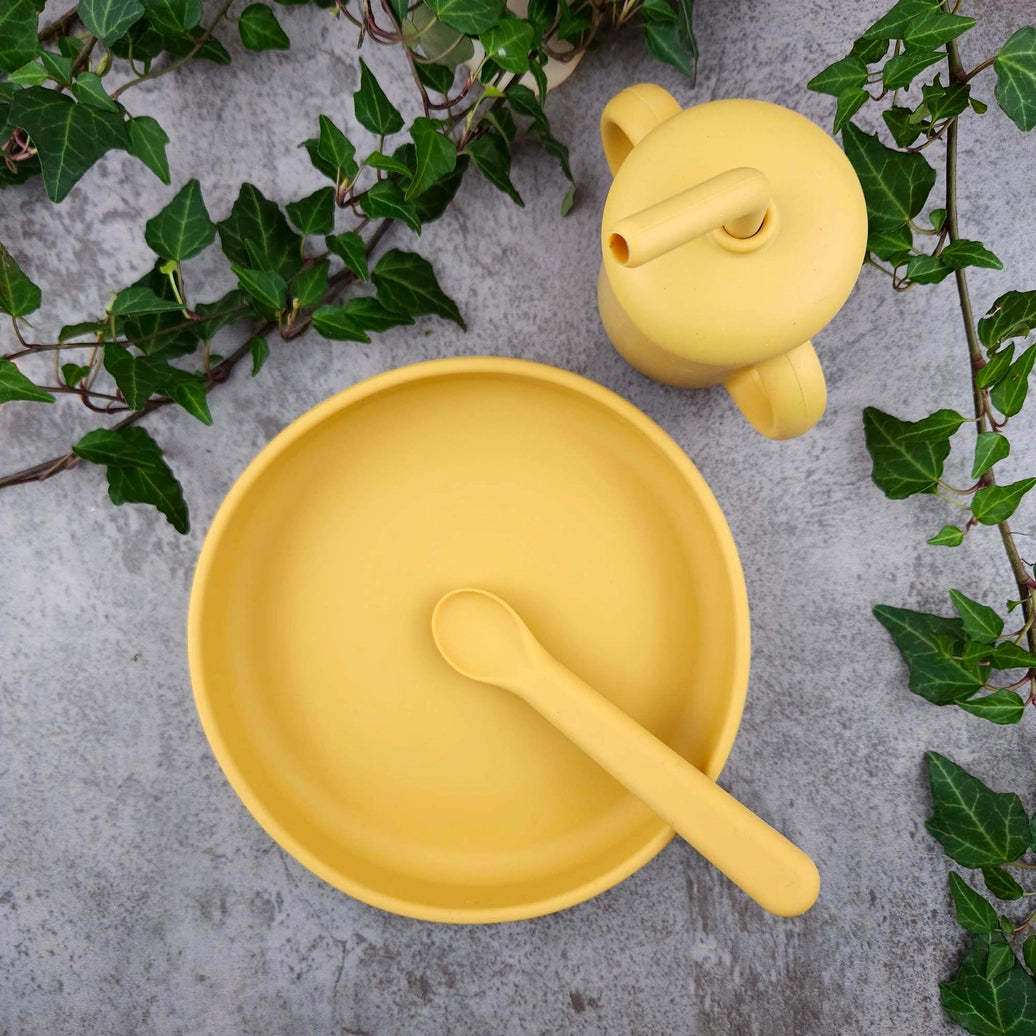 Ochre silicone feeding set for babies learning self feeding and independent eating skills