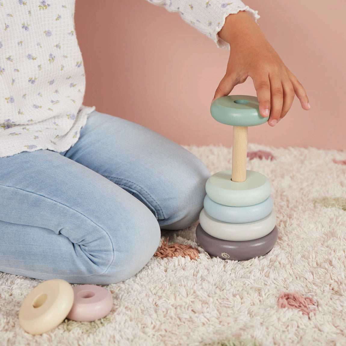 Pastel wooden ring stacking toy for children 12 months and older
