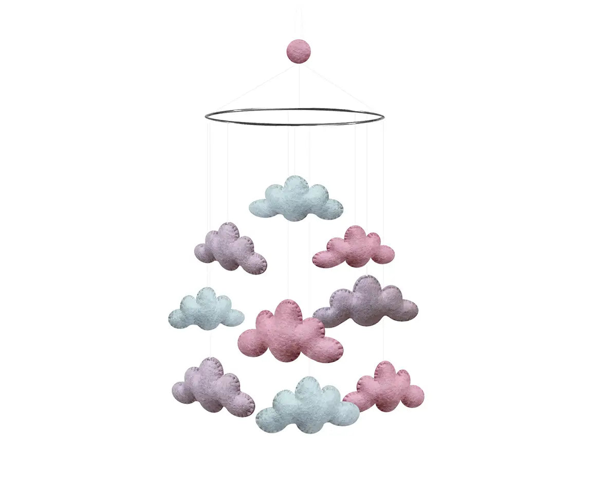 Pink and purple cloud baby mobile