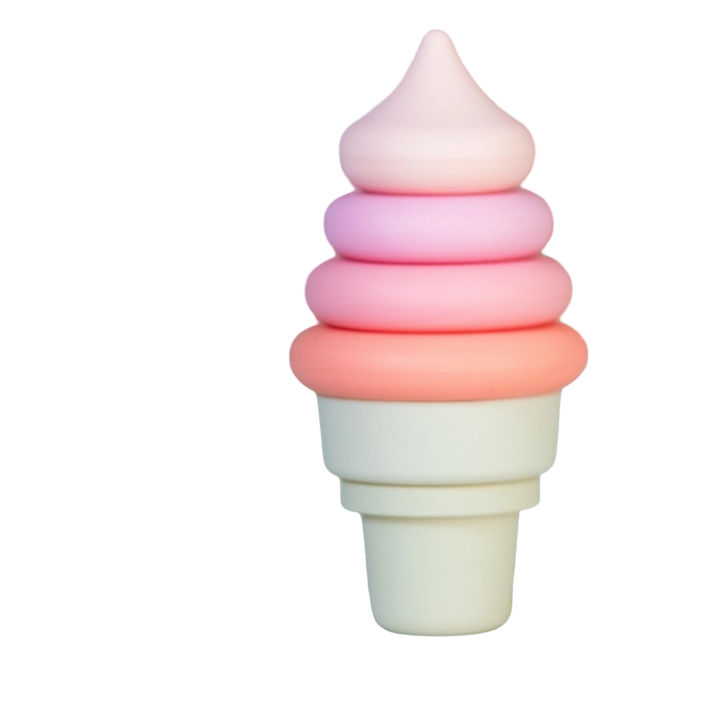 Pink silicone stackable ice cream toy for toddlers sensory play and fine motor skill development