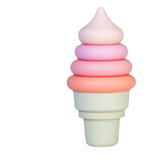 Pink silicone stackable ice cream toy for toddlers sensory play and fine motor skill development