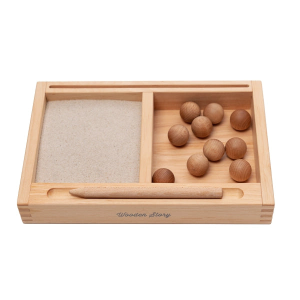 Sand writing tray with divider and card holder