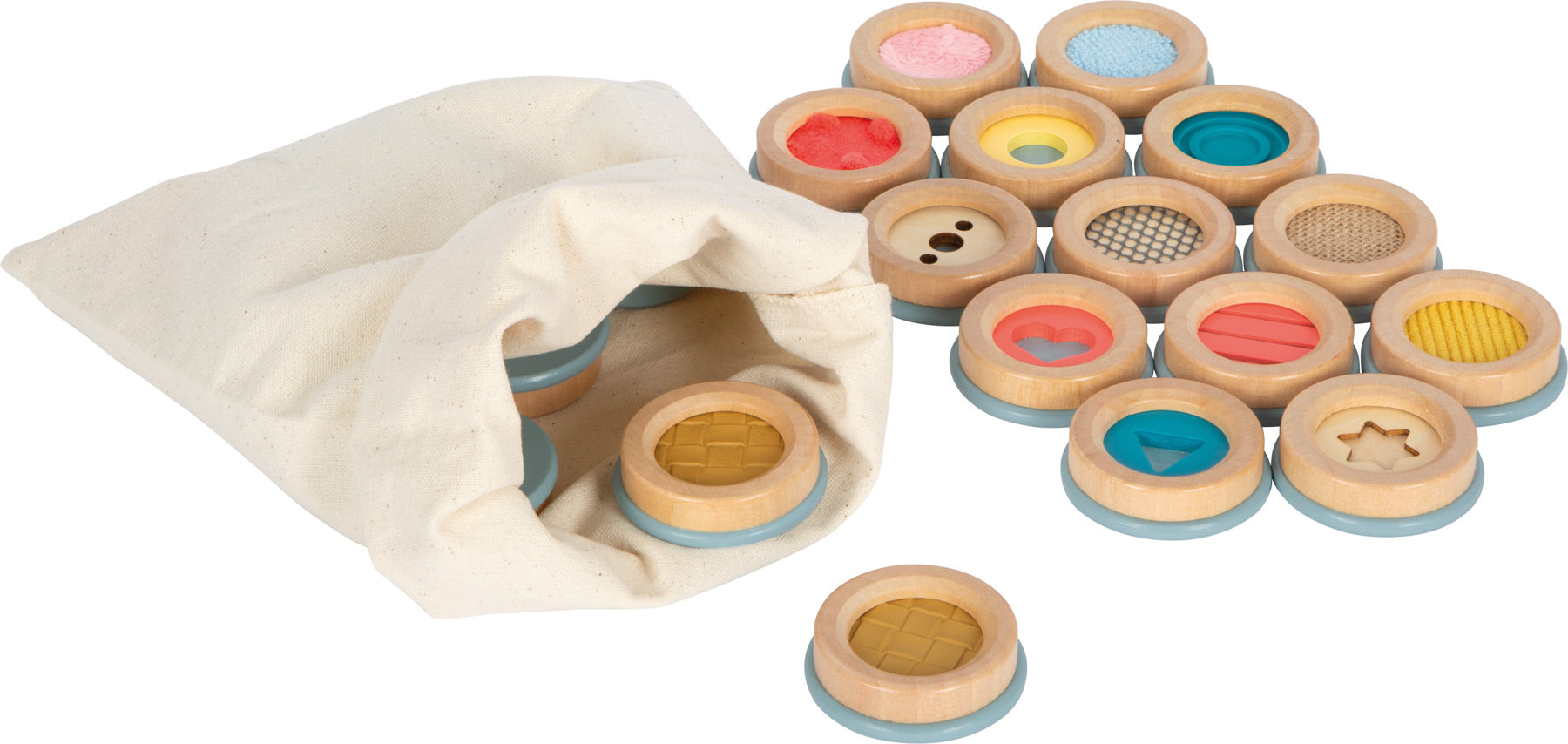 Sensory memory game with textured wooden pieces for tactile learning and cognitive development