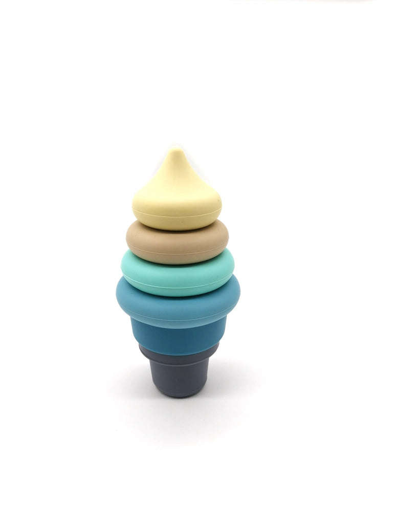 Stackable silicone ice cream toy for toddlers developing fine motor skills and sensory exploration
