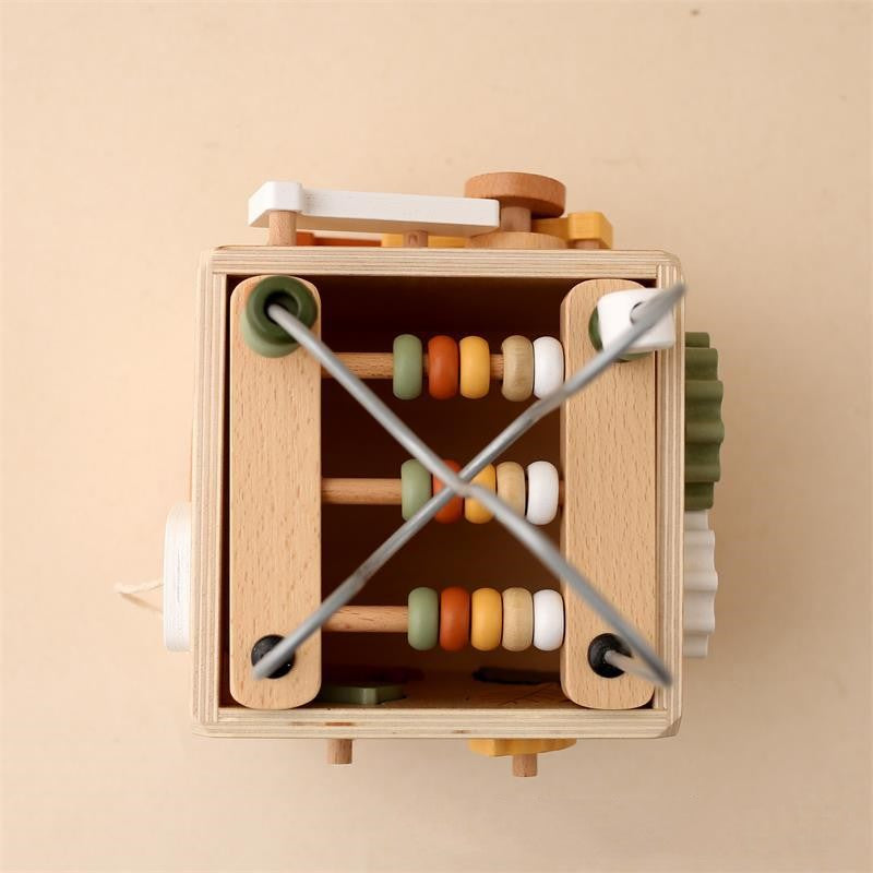 Wooden activity cube toy for kids developing hand eye coordination concentration and creativity