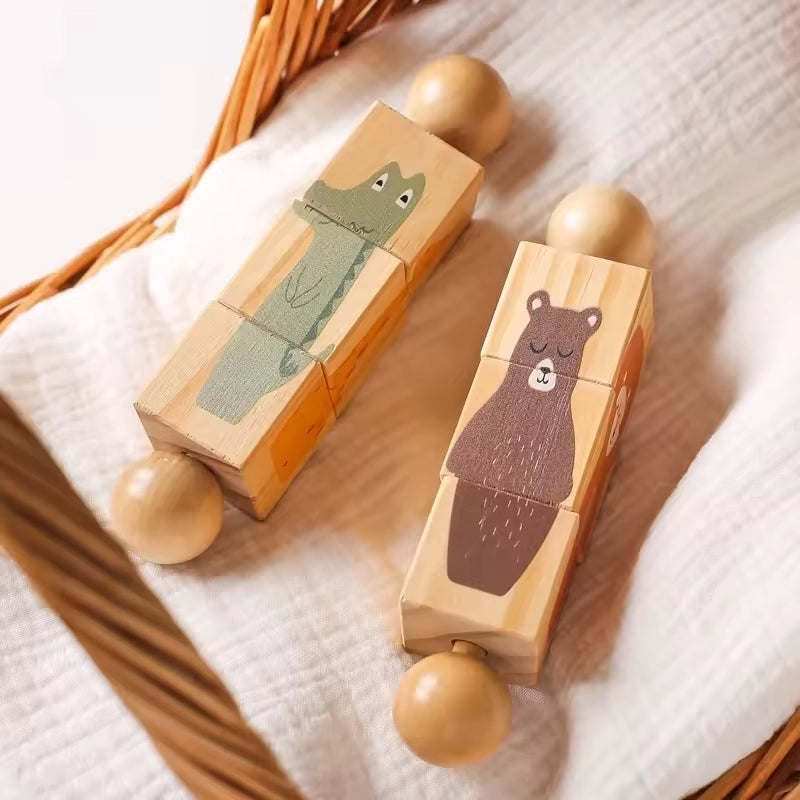Wooden animal building blocks for toddlers encouraging creativity coordination and logical thinking