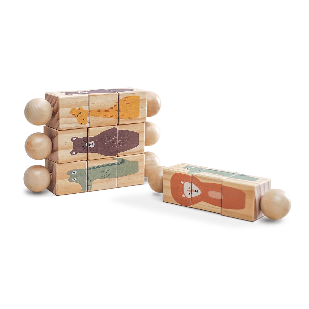 Wooden animal matching building blocks for toddlers developing problem solving and fine motor skills