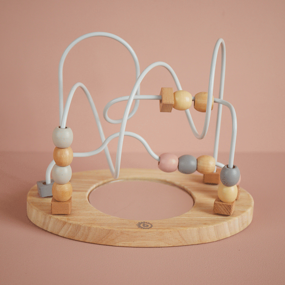 Wooden bead maze with mirror for babies
