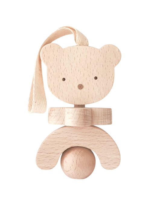 Wooden bear baby rattle Montessori toy