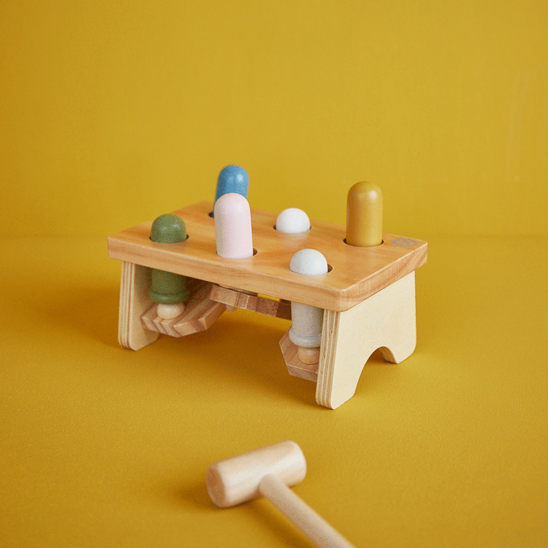Wooden pounding bench toy for toddlers