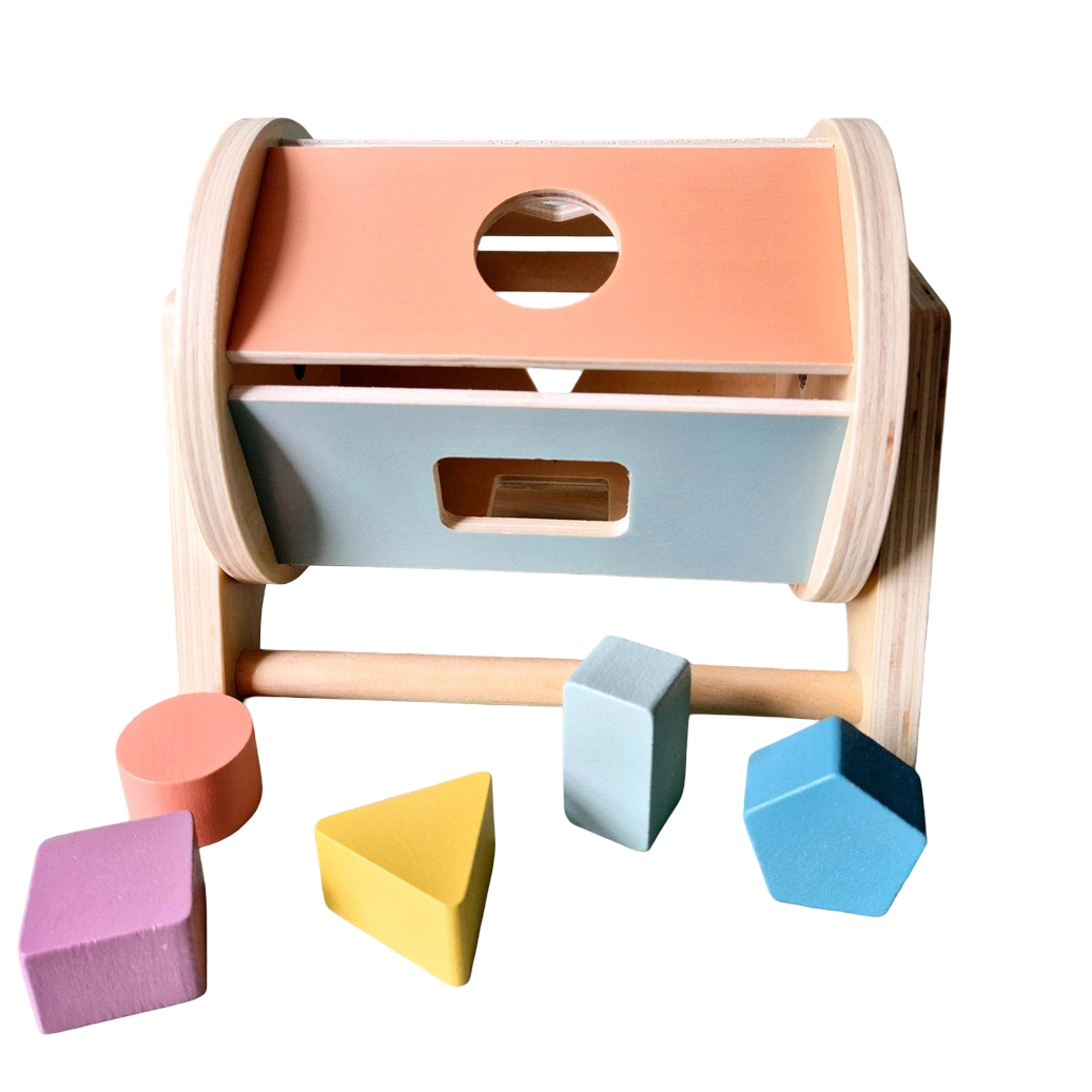 Wooden rotatable Montessori shape sorter for toddlers learning shapes colors and fine motor skills